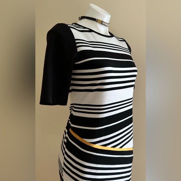 Donna Ricco Black & White Stripe Mini Dress SZ P6 Short Sleeves Zipper I… - Picture 2 of 15